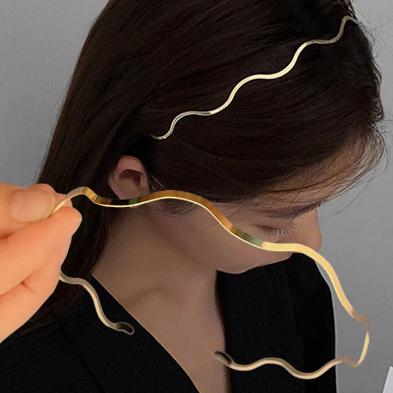 

2024 Gold Metal Wave Bending Hairbands Fashion for Women Hair Hoop Geometric Thin Headbands Elegant Headdress For Daily Party