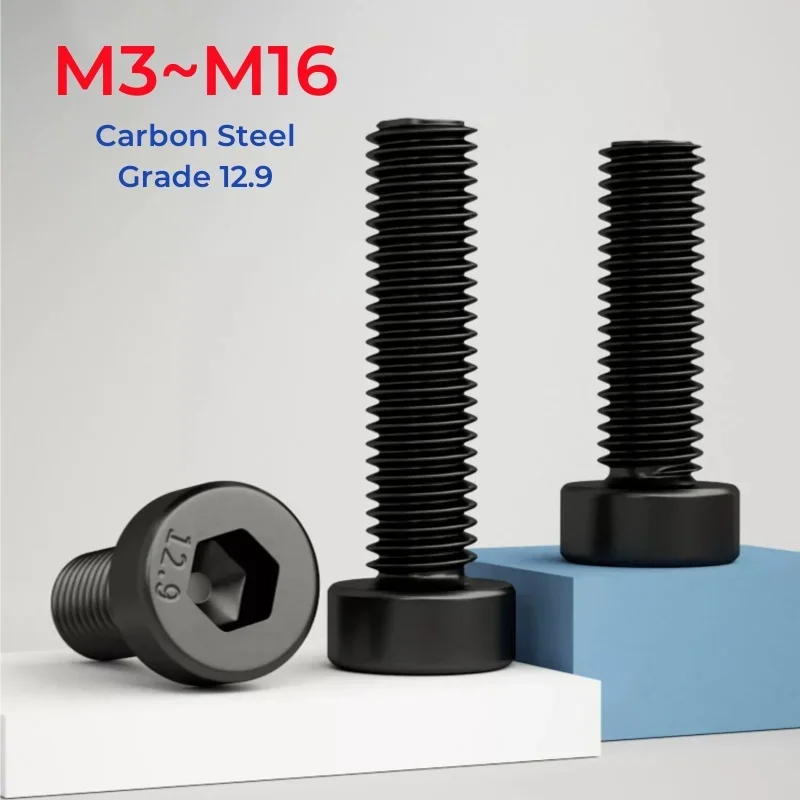 M3 M4 M5 M6 M8 M10 M12 M14 M16 Grade 12.9 High Strength Black Carbon Steel Hexagon Hex Socket Thin Short Low Cap Screw Bolt