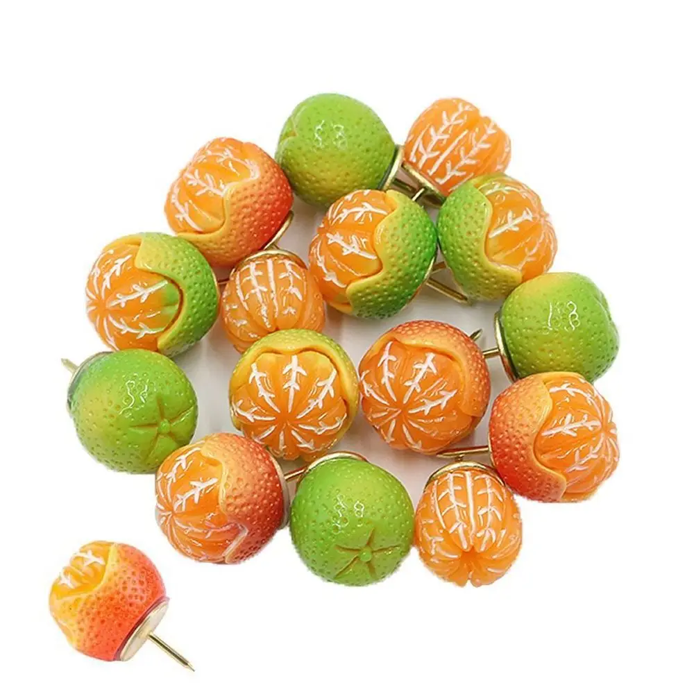 15Pcs Portable Creative Simulated Fruit Push Pins 3D DIY Orange Pushpins with Box Multifunctional Thumb Tacks Wall Markers