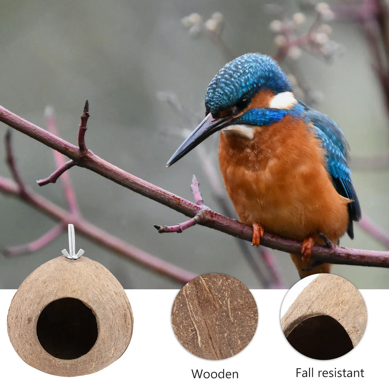 

Coconut Shell Bird Nest Hanging House Natural Warm Decoration for Birds Gourd Shaped Birdhouse Shelter Garden Little
