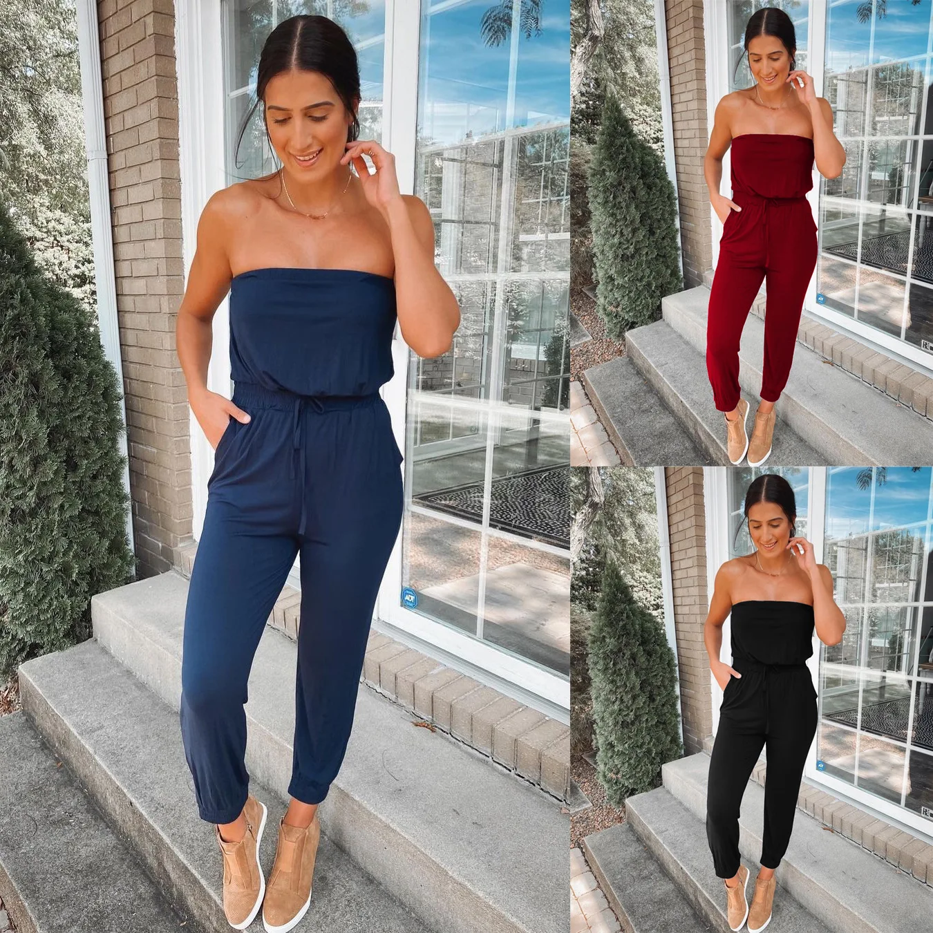 

Women Spring Summer New Off-Shoulder Backless Loose Jumpsuit Home Casual Women's Jumpsuits Overall Pants