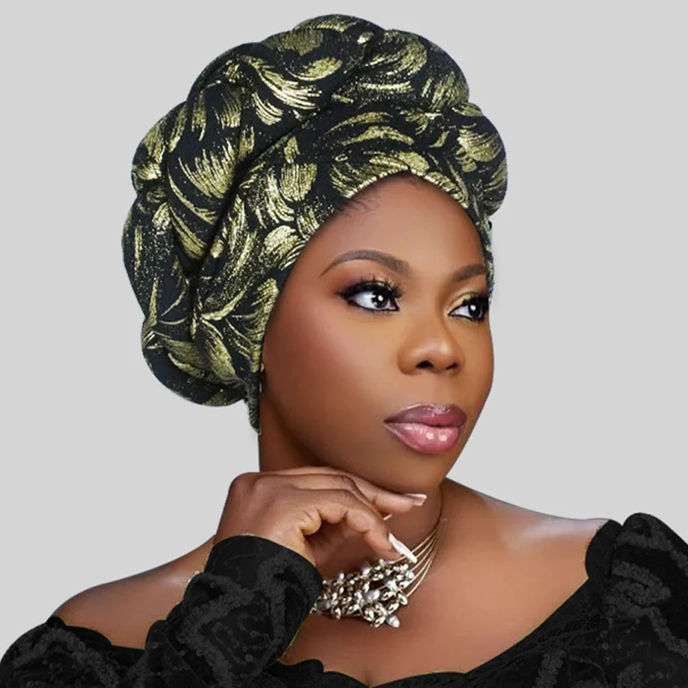 الضفائر قبعة عمامة للنساء مسلم الحجاب بونيه الأفريقية السيارات Gele Headties النيجيري رئيس التفاف الزفاف القبعات حفلة الحجاب