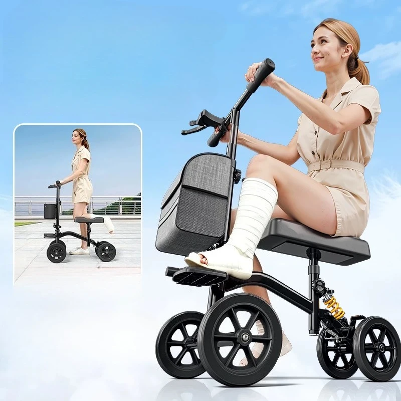 All Terrain Knee Scooter Walker for Adults for Foot Surgery, Adjustable Carbon Steel Knee Walkers Scooter Cart with Storage Bag