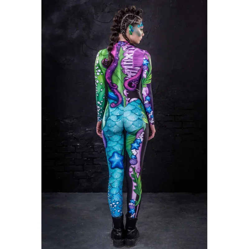 Scale Pattern Cosplay Costume Women Female Girls Boys Suit Zentai Super Hero Unisex Bodysuit Long-sleved Jumpsuit Adults