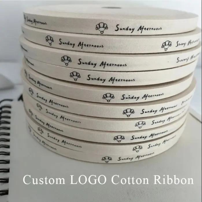 

Custom Cotton Ribbon Wedding Crafts Supplies Personalized Business Logo Text Name Print Gift Packaging Christmas Decoration DIY