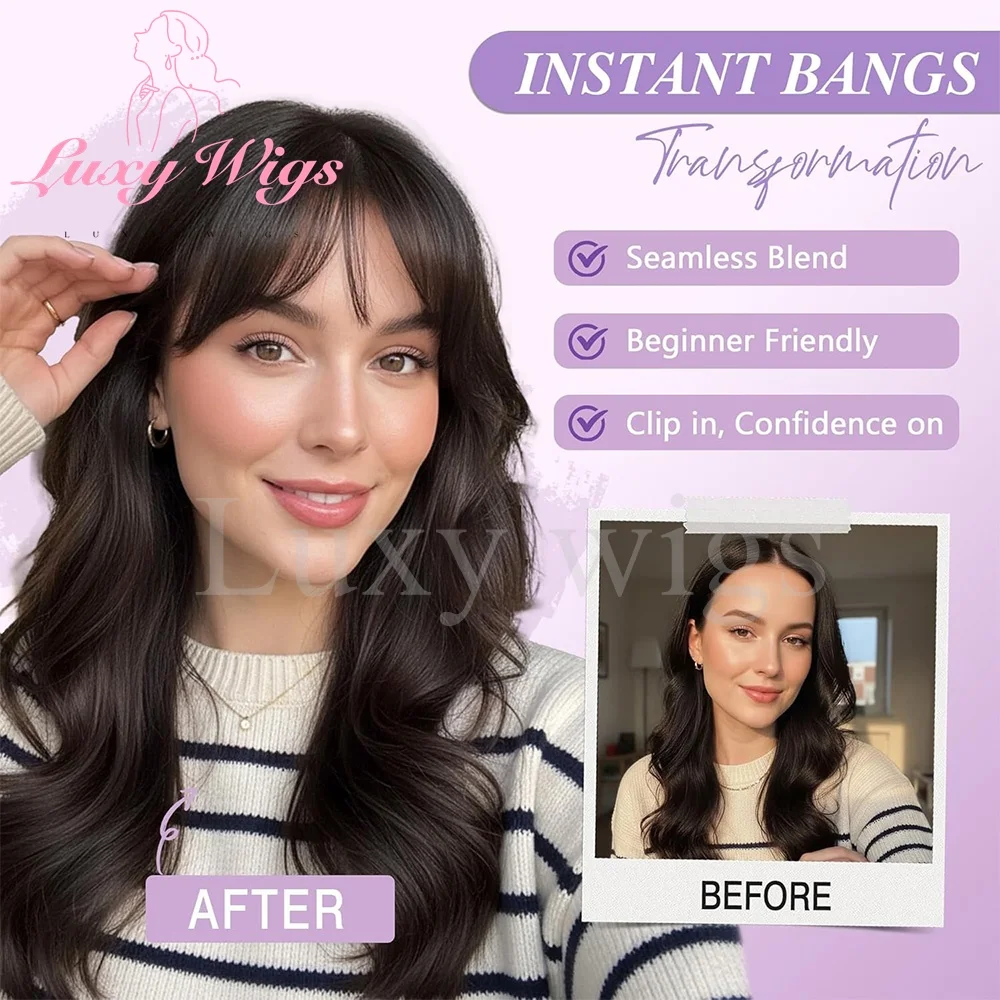 مشبك شعر بشري في الانفجارات هامش مع المعابد الانفجارات Wispy الانفجارات الفرنسية للنساء أسود بني أشقر رمادي الانفجارات الشعر الاستخدام اليومي