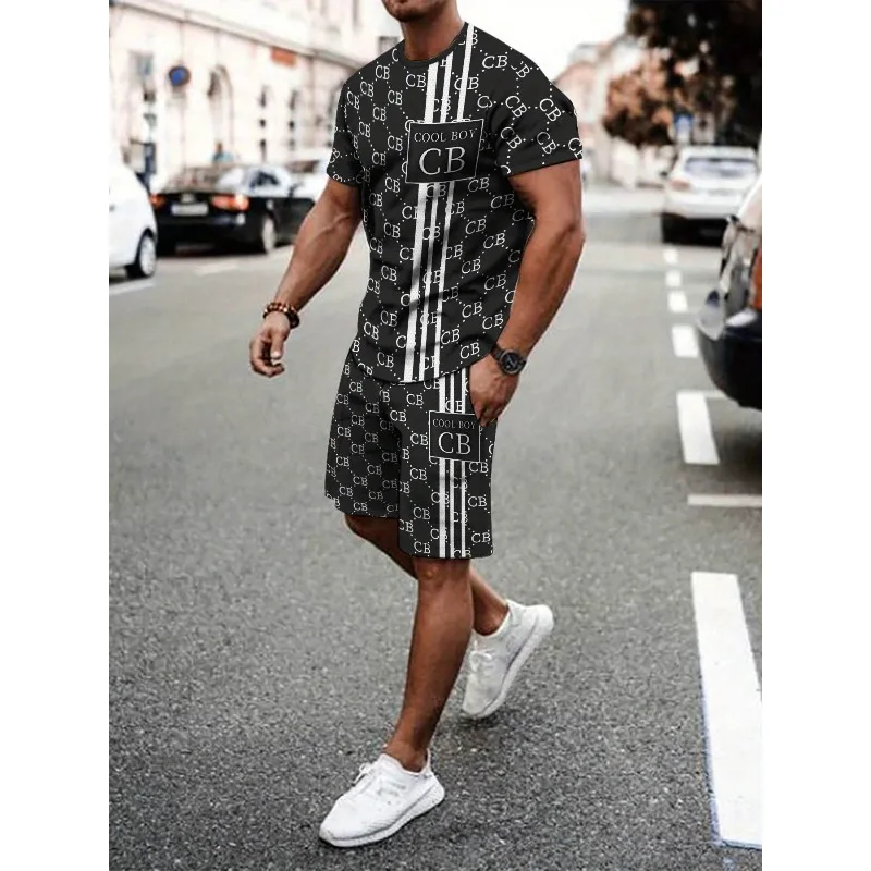 Summer 2025 3D Printed Leisure Sports Suit, Breathable Outdoor Men's Short Sleeved T-shirt Shorts Set, Outdoor Travel Outfit