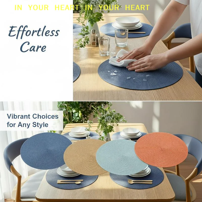 【X】Round Woven Blue Placemats Heat Resistant Non Slip Stain Proof for Birthday Party Dining Table Decoration