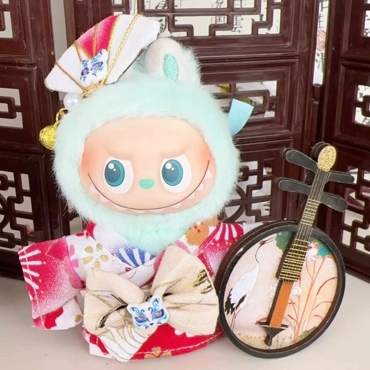 

10 см одежда для куклы Labubu 4,0 сердце код серии кимоно вишневого цвета мини 4-го поколения наряд для куклы Labubu комплект одежды для куклы Labubu