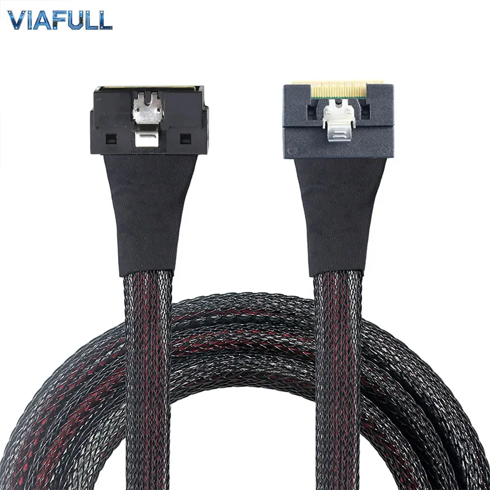 SlimSAS SFF-8654 8i to SFF-8654 8i LP Anti-Slant Cable, Low Profile PCIe 4.0/5.0 Server Internal Extension Cord, Silver Plated
