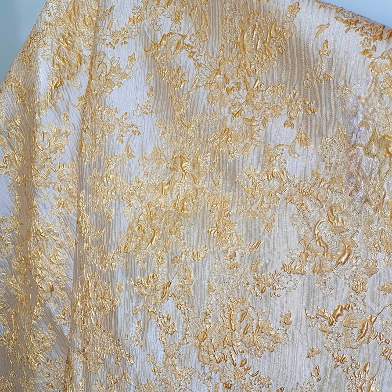 Golden Gold Silk Jacquard Thin and Crisp Embossed Pattern Chinese Style Suit Dress Surface