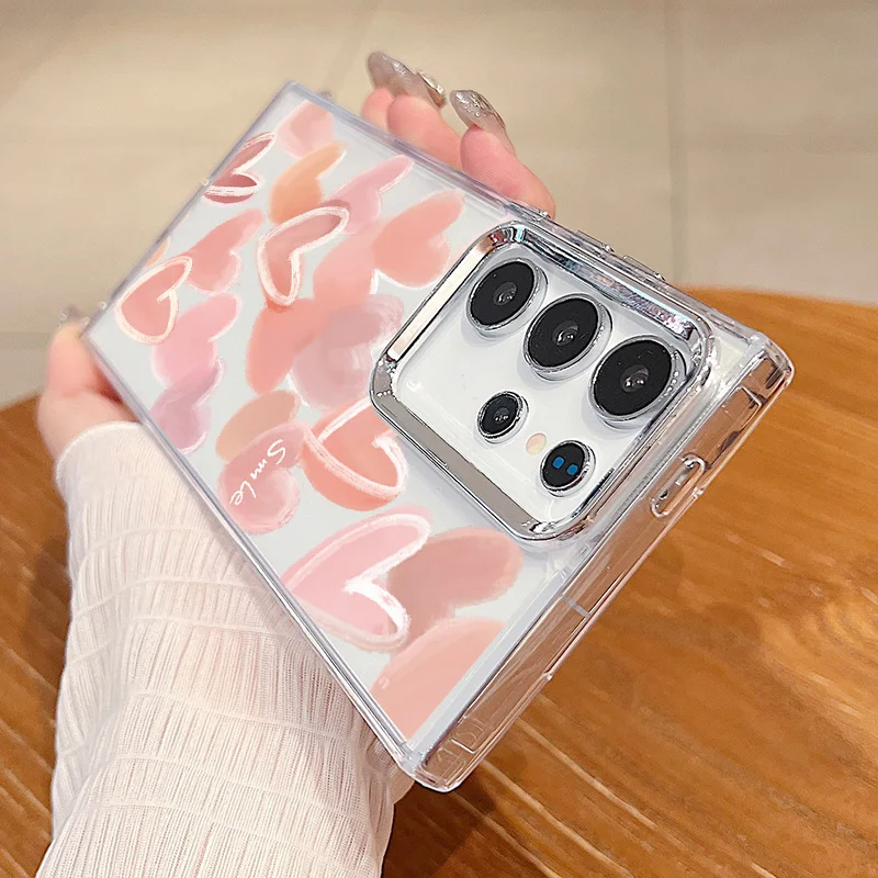 Chapeamento de lente quadro amor coração caso para samsung galaxy a55 a54 a35 a25 a15 5g a33 a14 a34 a52 a53 s20 s21 fe s22 s23 s24 ultra