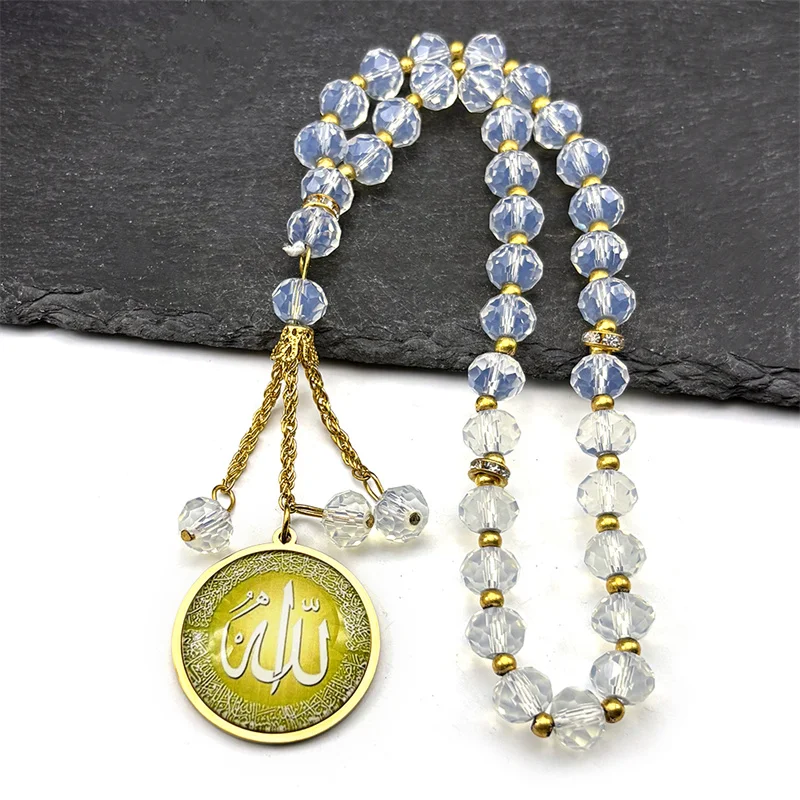 

Arabic Quran Allah Glass Round Medal Car Pendant for Women Men Stainless Steel Gold Color Islamic Muslim Amulet Jewelry Gift