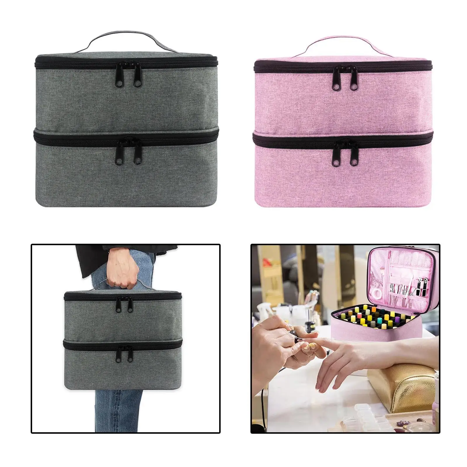 Essential Oil Case 30 Bottles Nail Polish Storage Bag Portable Cosmetic Large Handbag Organizer Double Layer Design