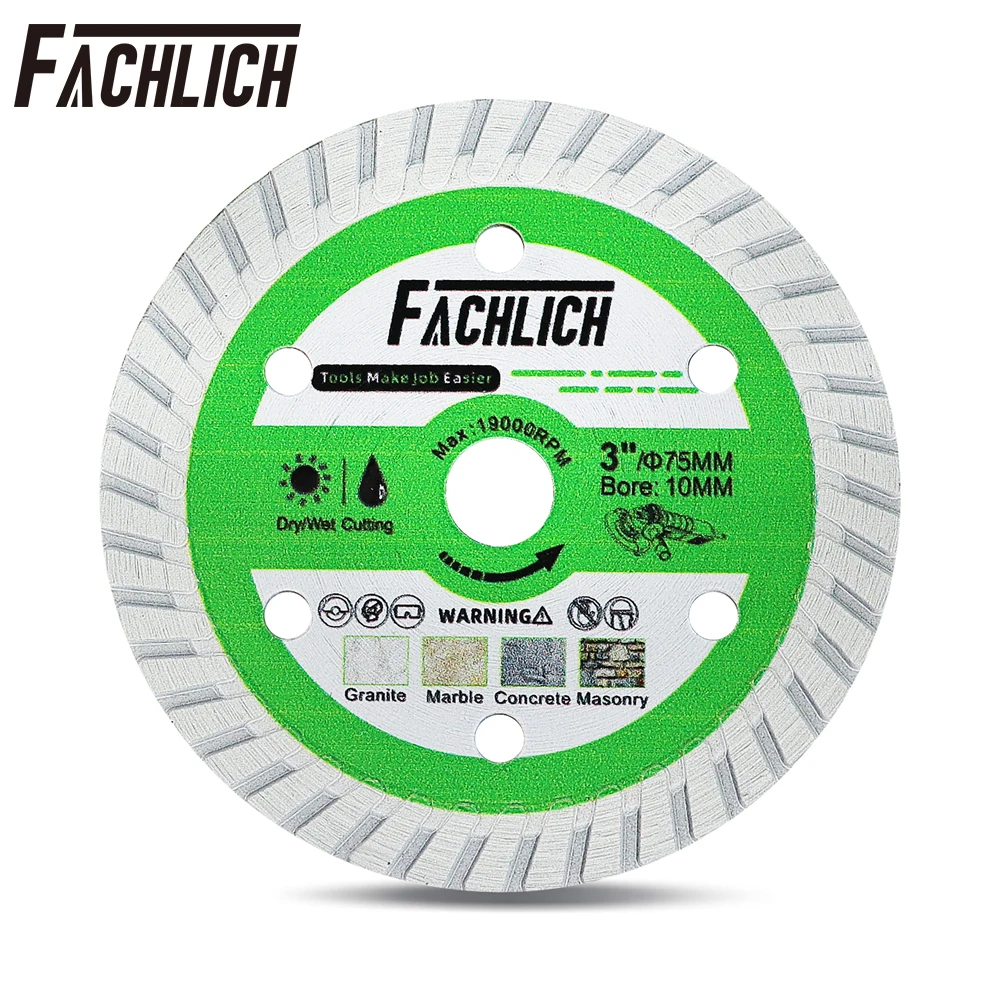 

FACHLICH 1pc 3"/Dia75mm Cutting Disc for Hand Grinder Concrete Stone Brick Grainte Cutter Bore10mm Turbo Segment Mini Saw Blade