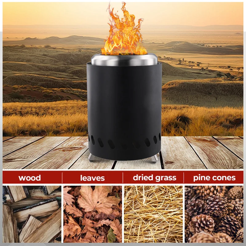 Portable Stainless Steel Burner Heater Mini Fire Wood Stove Bonfire Furnace Outdoor Camping Smokeless Fire Pit Brazier