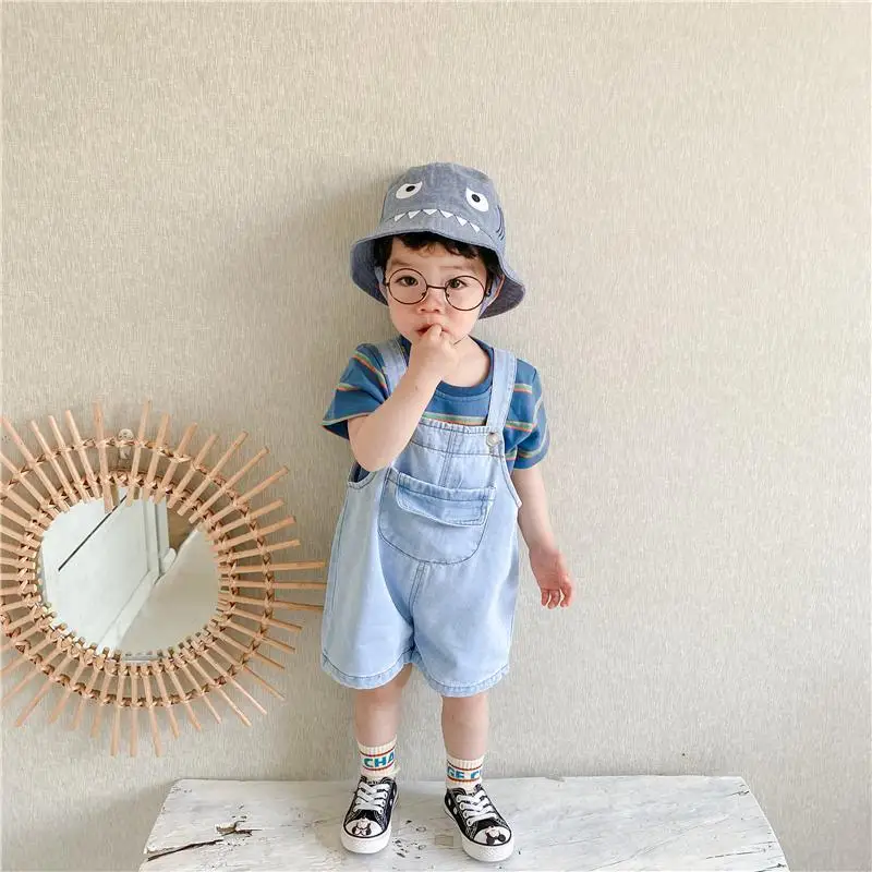 Summer Children's Cute Big Pocket Denim Backband Pants for Boys and Girls Baby 0-4 Year Old Loose Shorts for Children's