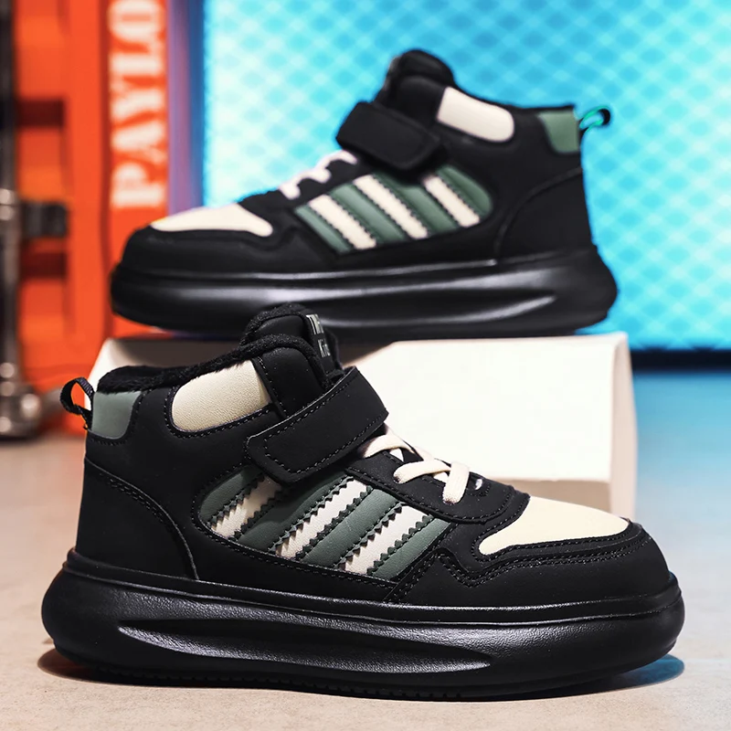 Luxury High Top Sneakers for Kids Boys Girls Fashion Sport Shoes Anti Slip Casual Athletic Footwear Children Leather Sneaker