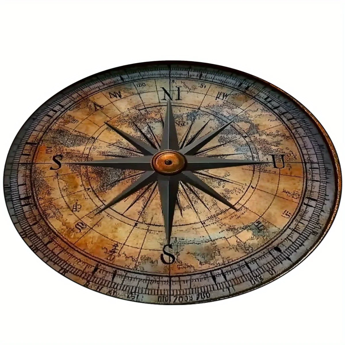 Vintage Compass Map Round Rug Flannel Printed Carpet Nautical Theme Home Decor Cozy Soft Floor Mat Outdoor Indoor Use