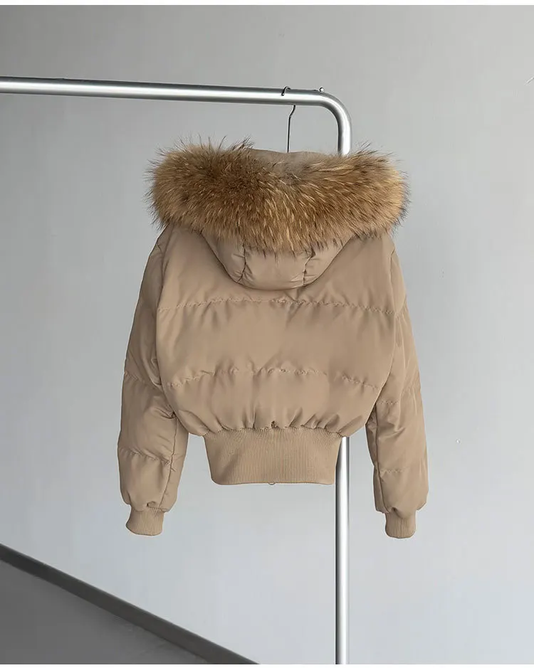 Winter Short Natural Large Fur Collar Down Jacket Female Thick Warm Jacket Women White Duck Down Detachable Hood Parker Outwears