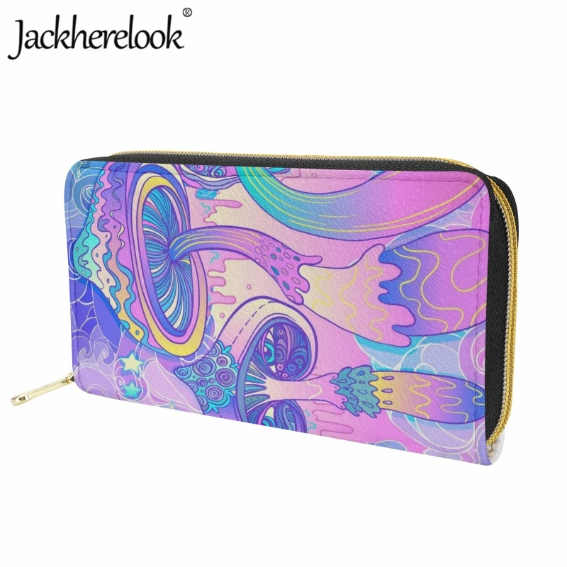 Jackherelook Trendy New Ladies Wallet Neon Psychedelic Mushroom Print Wallet Fashion Teen Girls Leather Long Purse Card Holder