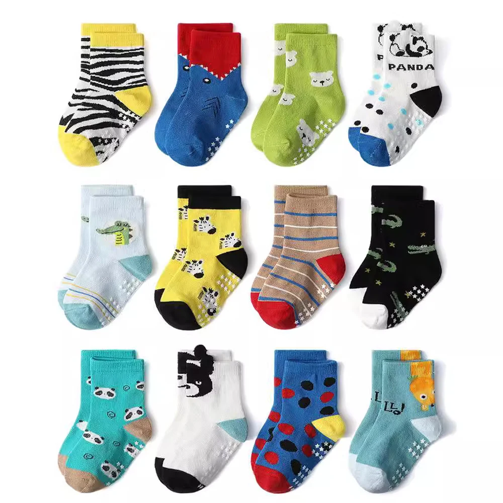 1/6/12 Pairs Kids Socks Sets for Boys Baby Clothes Cotton Non-slip Cute Cartoon Patterned Breathable Trampoline Floor Socks