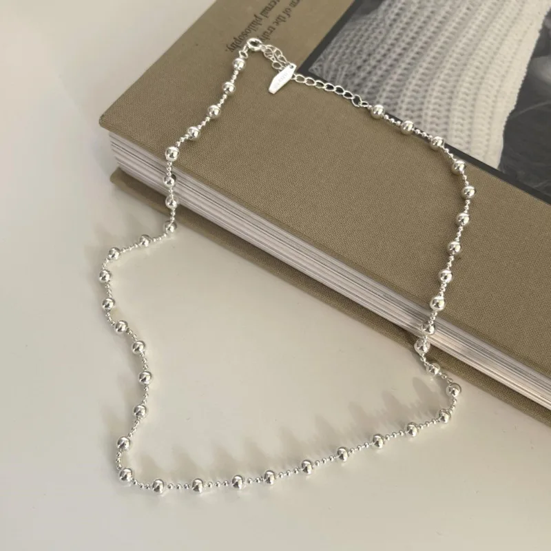 S'STEEL 925 Silver Sterling Round Bead Simple Chokers Chains Necklaces Women's Korean Vintage Engagement Acessorios Jewellery