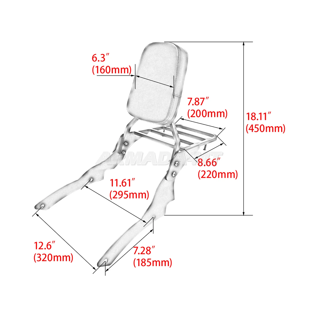 Motorcycle XVS 650 Passenger Backrest Sissy Bar With Luggage Rack Pad For Yamaha Dragstar V-star XVS400 XVS650 Custom 1996-2017