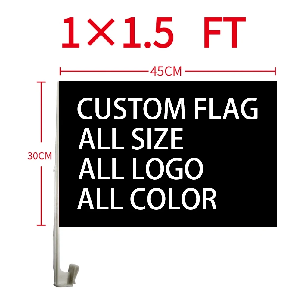 

xvggdg 30x45cm Customized various pattern car flags polyester fiber flags with 45cm plastic flagpoles
