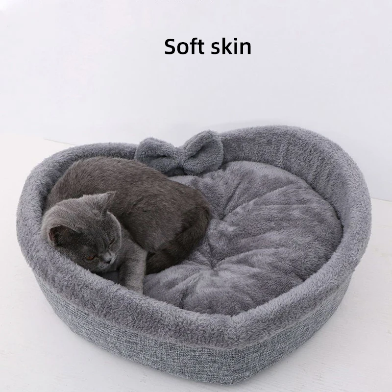 Plush Pet Beds Winter Warm Lovely Bow Dog Bed Dog Kennel Cat House Cushion Mat Pet Dog Cats Bed Nest Kennel Pet Bed Nest