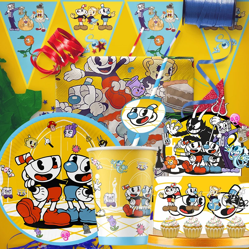 

Disney Game Cuphead Birthday Decoration Angle Disposable Tableware Cup Plate Tablecloth Baby Shower Kids GirlsBoy Party Supplies