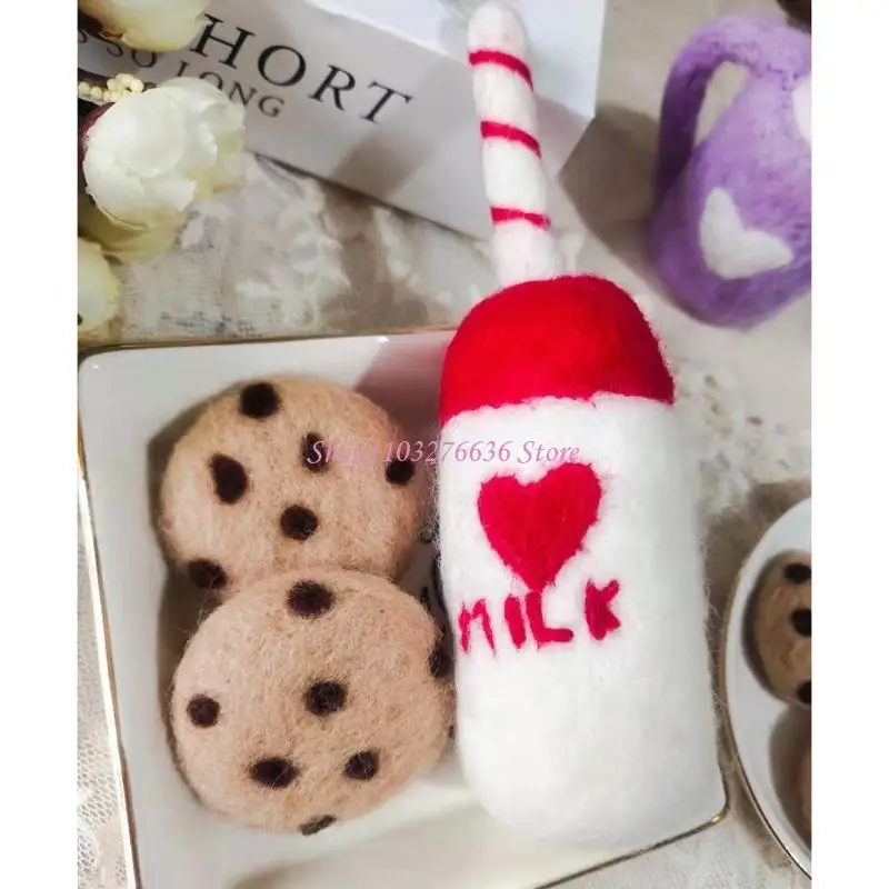 R6FD DIY Baby Wollfilz Milch Flasche + Cookies Dekorationen Neugeborenen Fotografie Requisiten Infant Foto Schießen Zubehör Home – Detail 8