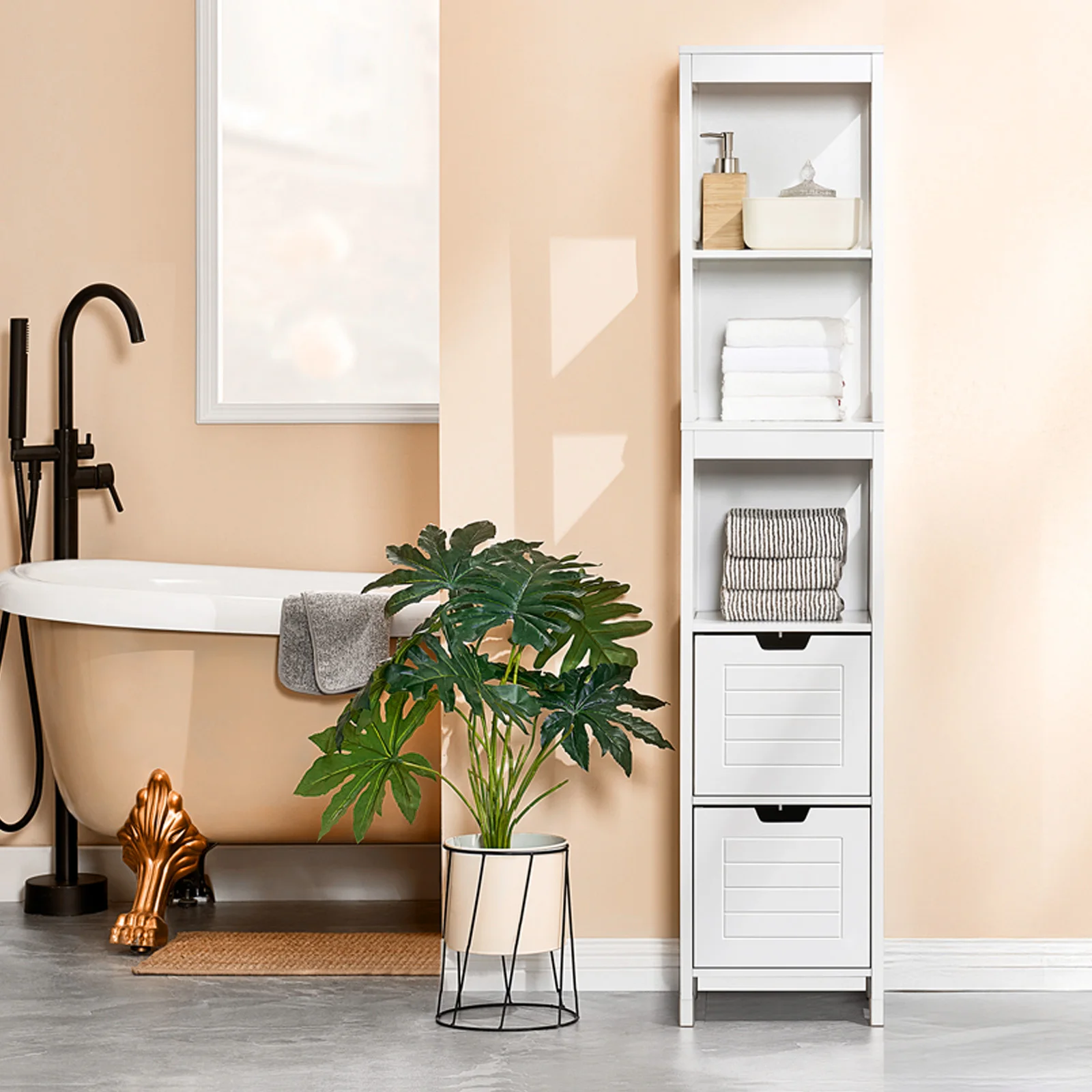 Sobuy FRG126 Mobile Alto Per Bagno, Mobili Da Bagno, Mensola Da Bagno Con Cuscino Per I Piedi Bht Ca. 30X144X30 Cm-image