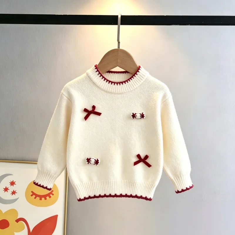 Sweet Candy-themed Knit Sweaters for Girls Butterfly-knot Holiday Party Knitting Pullvoer Playful Children Clothes Tops JY10072