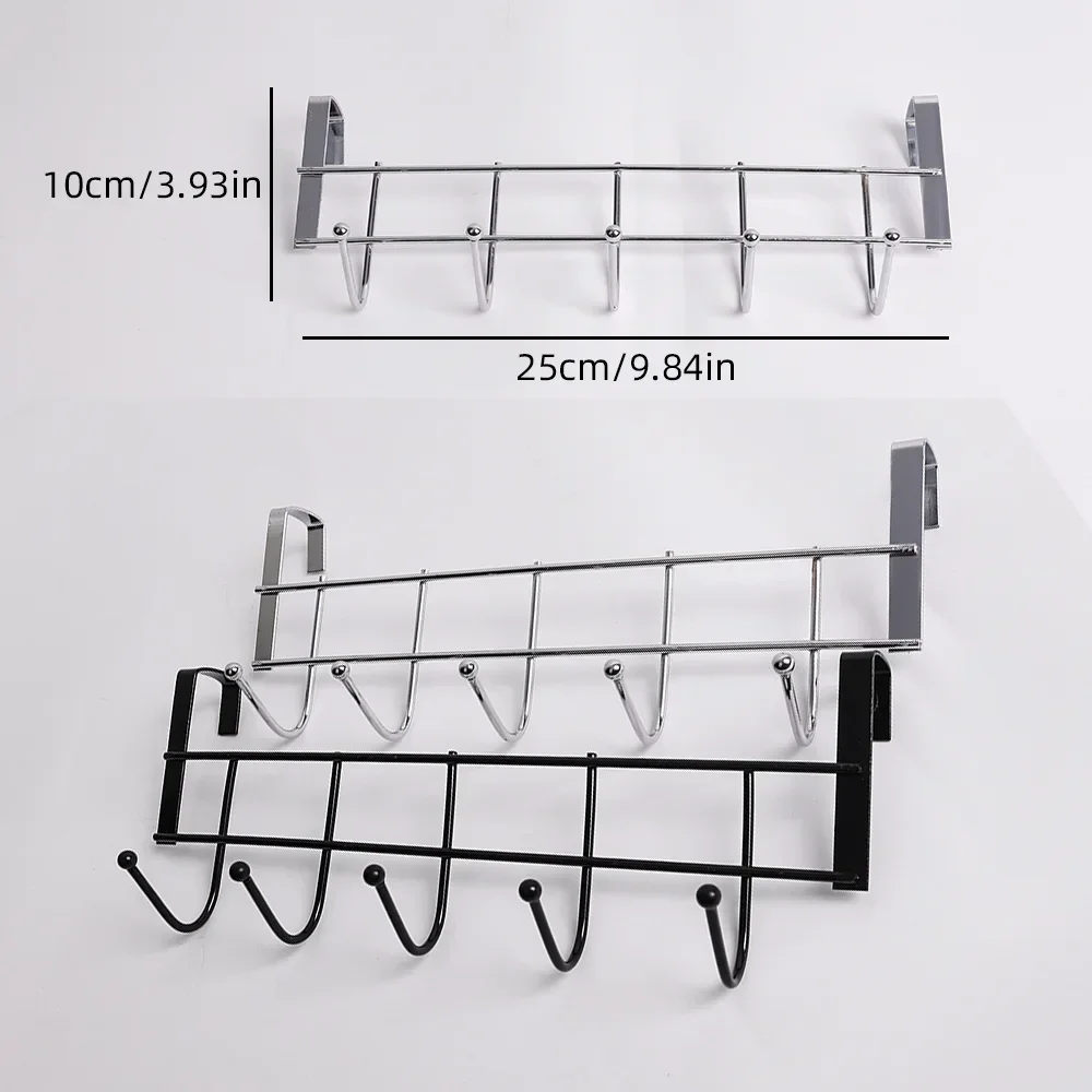 Aço inoxidável Punch-Free Door Hooks, Suporte de armazenamento, Cozinha, Armário de banheiro, Tipo traseiro, Toalha Hanger, Organizador Presentes, 5 Ganchos