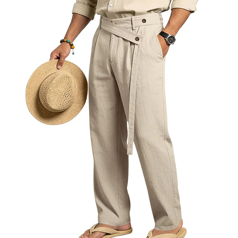 Grenzüberschreitende italienische Neapolitaner Gorger Old Money Style Herren Freizeithose aus Leinen im Commuter-Stil – Detail 5