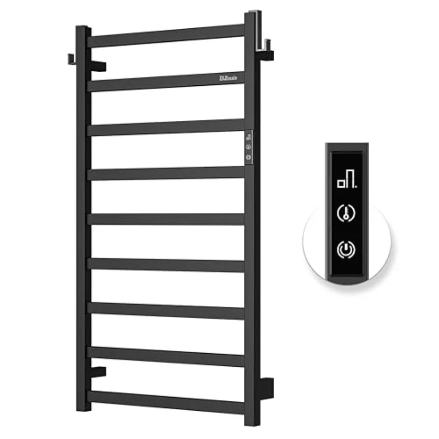 

Heated Towel Racks for Bathroom, 9-Bar Wall Mounted Electric Towel Drying Rack with Timer, Carbon Steel Matte Black, Plug-in/Ha
