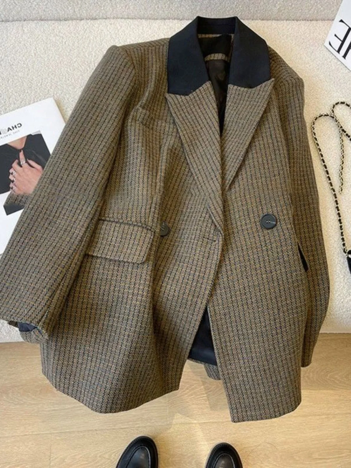 

Extra Large 300 Pou Plaid Suit Jaet Men's Loose Casual American Sle Spring Autumn High Sensation Leisure West Coat Top