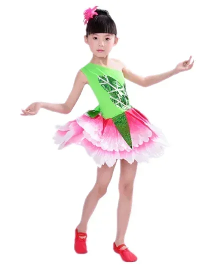 

new Children's Day Chinese perform Costumes Kids Showcase Jasmine Dance Dresses Petal Clothing Stage Performance Clothing
