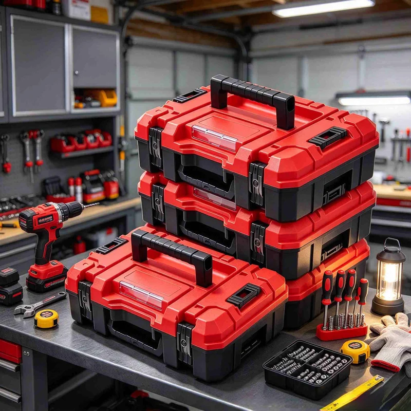 Portable Stackable Hard Shell Tool Storage Box, Multi Compartment Hand Tool Organizer for Workshop Use