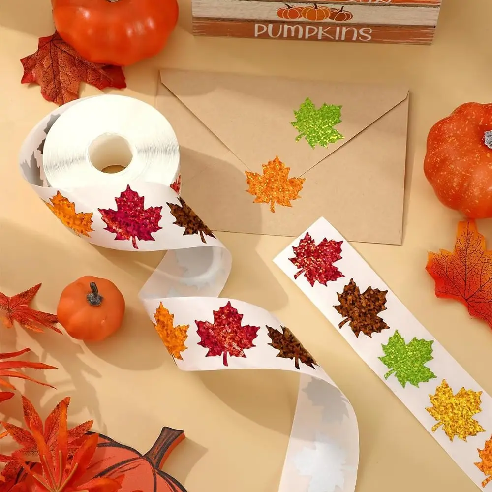 500 قطعة الخريف الشكر ورقة ملصقات 5 ألوان مابل ليف الشارات المجسم ملصقات للتسمية ذاتية اللصق لفة للخريف