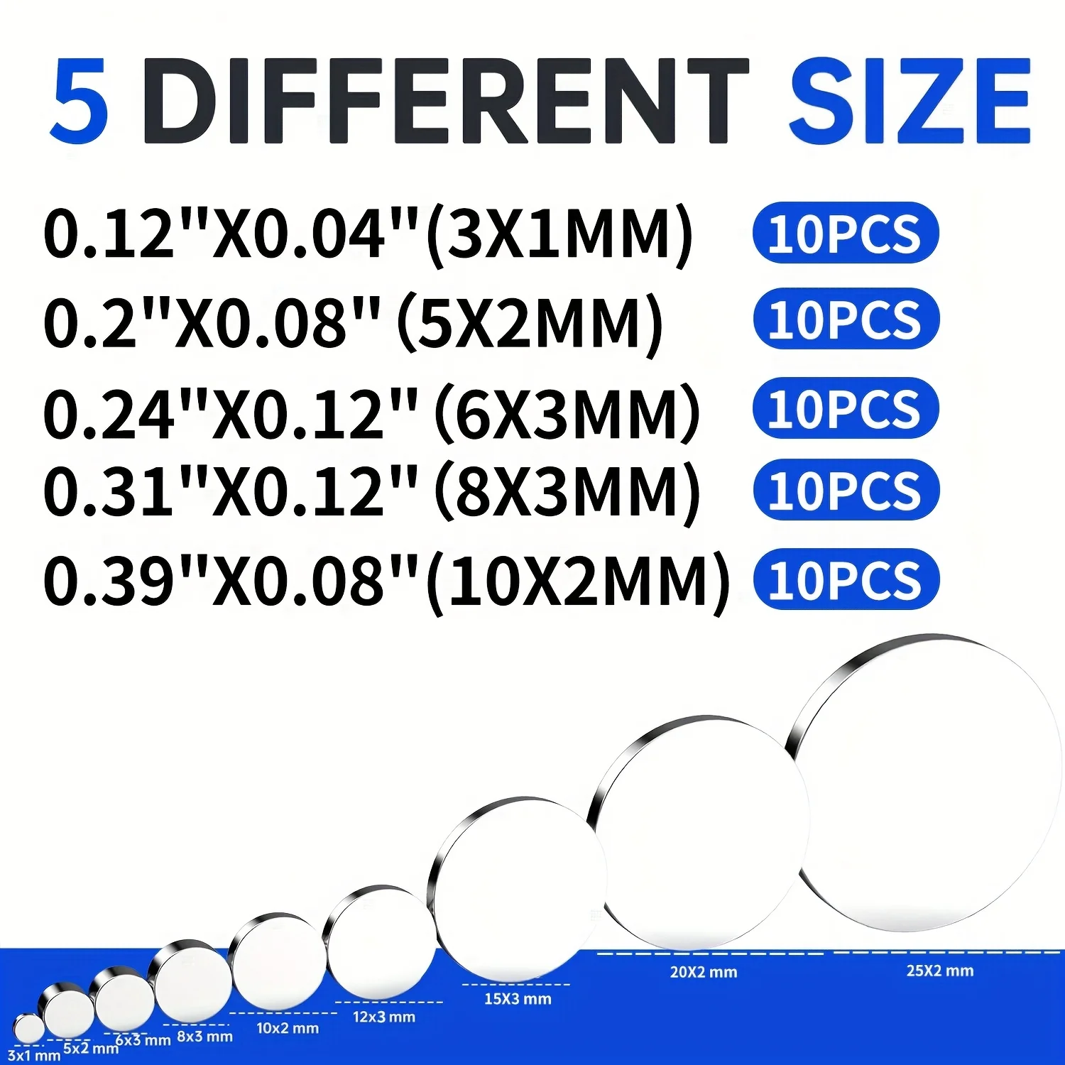 50 PCS Small Magnets of 5 Different Sizes, Refrigerator Magnets, Mini Magnets, Disc Magnets for Fridge, Whiteboard, Billboard