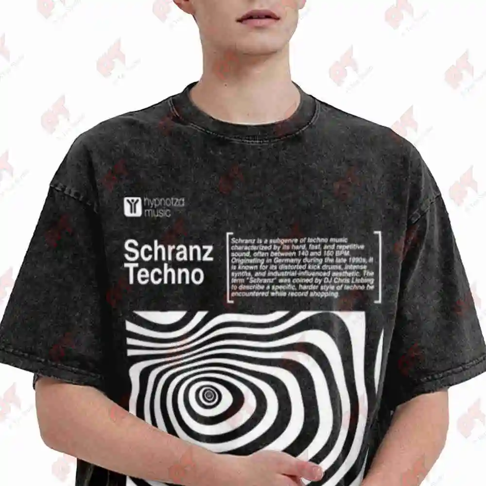Schranz Techno Optical Illusion Underground Ravers Vintage Washed Tee Pure Cotton T-Shirt