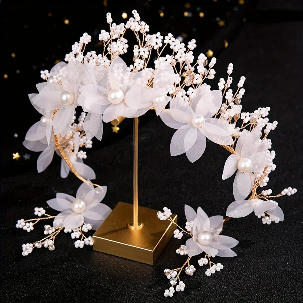 Pearl Headband Tiara For Women Bride Flower Pearl Headband Crown Bridal Wedding Hair Accessories Jewelry Headband Hairband Tiara