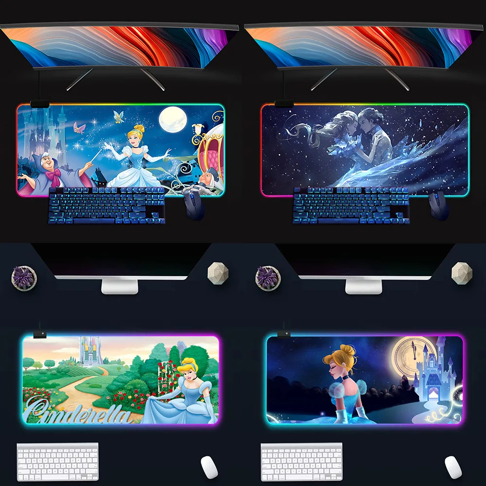 

Cinderella RGB Pc Gamer Keyboard Mouse Pad Mousepad LED Glowing Mouse Mats Rubber Gaming Computer Mausepad