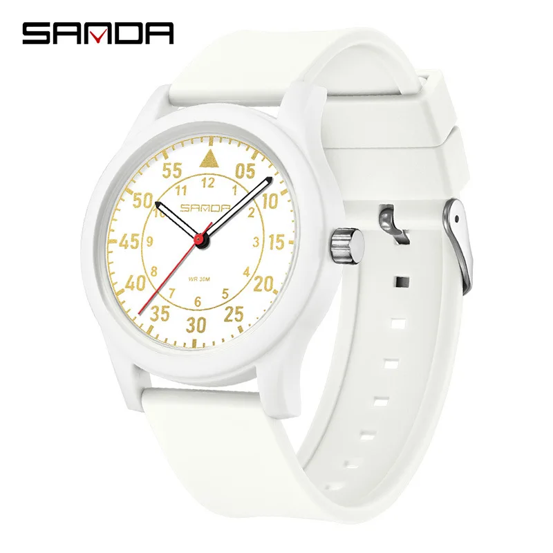 SANDA 3268 Student Silicone Exam Watch Waterproof Silent Simple Pointer Quartz Watch for Men and Women