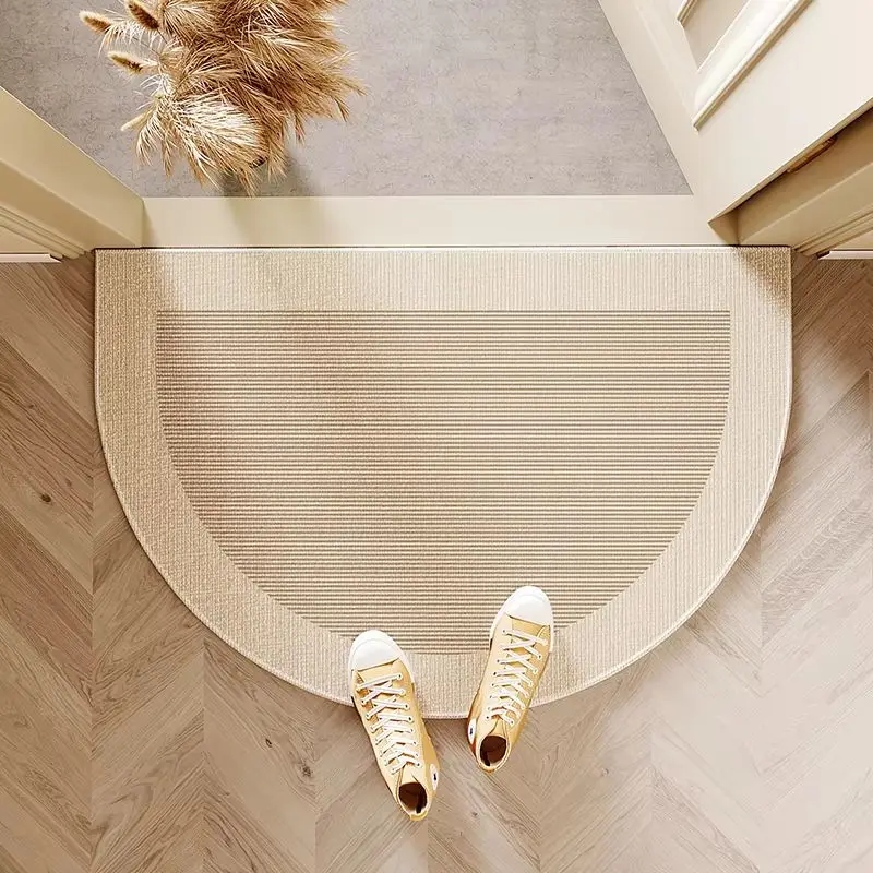 VIKAMA Beige Half Circle Line Doormat Anti Slip Easy Clean Minimalist Geometric Arch Strip Entry Front Door Floor Home Decor