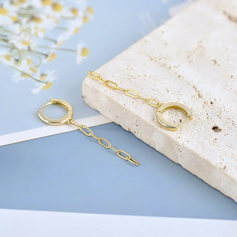 Crystal 925 Sterling Silver Ear Needle Large Chain Pendant Earrings For Women Simple Vintage Gold Earrings Fashion Party Jewelry