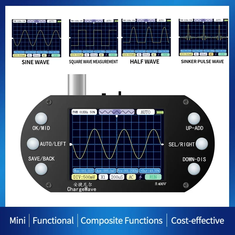 SCO1 Handheld Mini Digital Oscilloscope 500KHz Bandwidth Oscillometer 2.5Mhz Sampling Rate AUTO 80Khz PWM for Electronic Repair