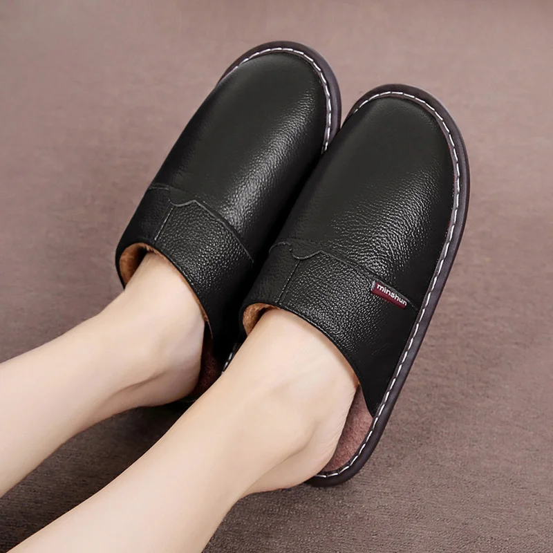 

Men's home slippers for winter warm fleeze non-slip outsole fuzzy soft plus size indoor slides male wateproof house slipper